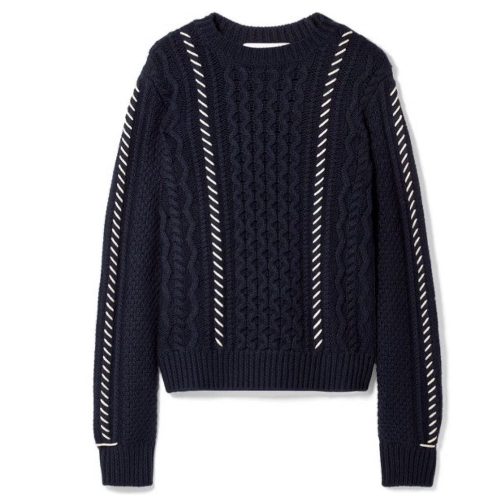 La Ligne New York Cable Knit Fisherman Sweater Navy Blue Size XS 100% Wool